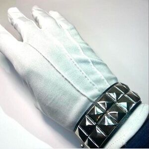 2 Row Punk Gothic studded faux leather bracelet - black  and silver